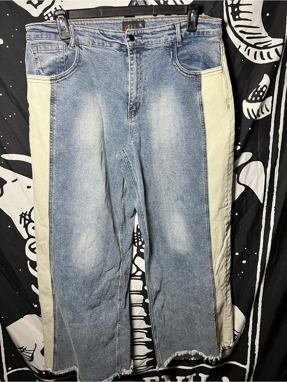 NWOT DollsKill Delilahs wide leg Blue denim jeans  #denim #stripedjeans #90s